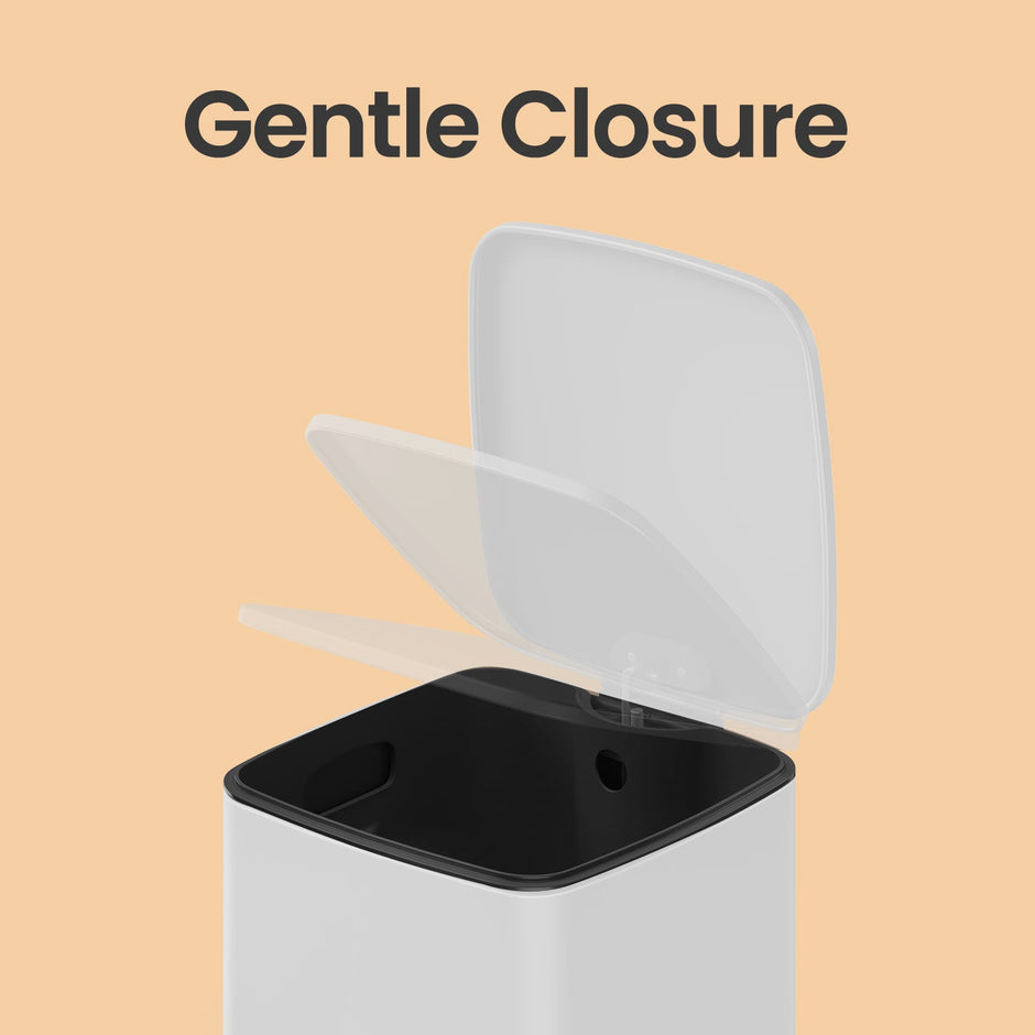 Pedal Waste Bin – Stainless Steel – White – Soft Close with Inner Bucket and Stays Open Feature
