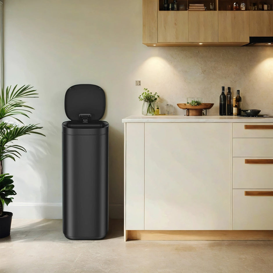 Motion Sensor Trash Can – Stainless Steel – Silver – 50L Capacity with Ozone Odour Control