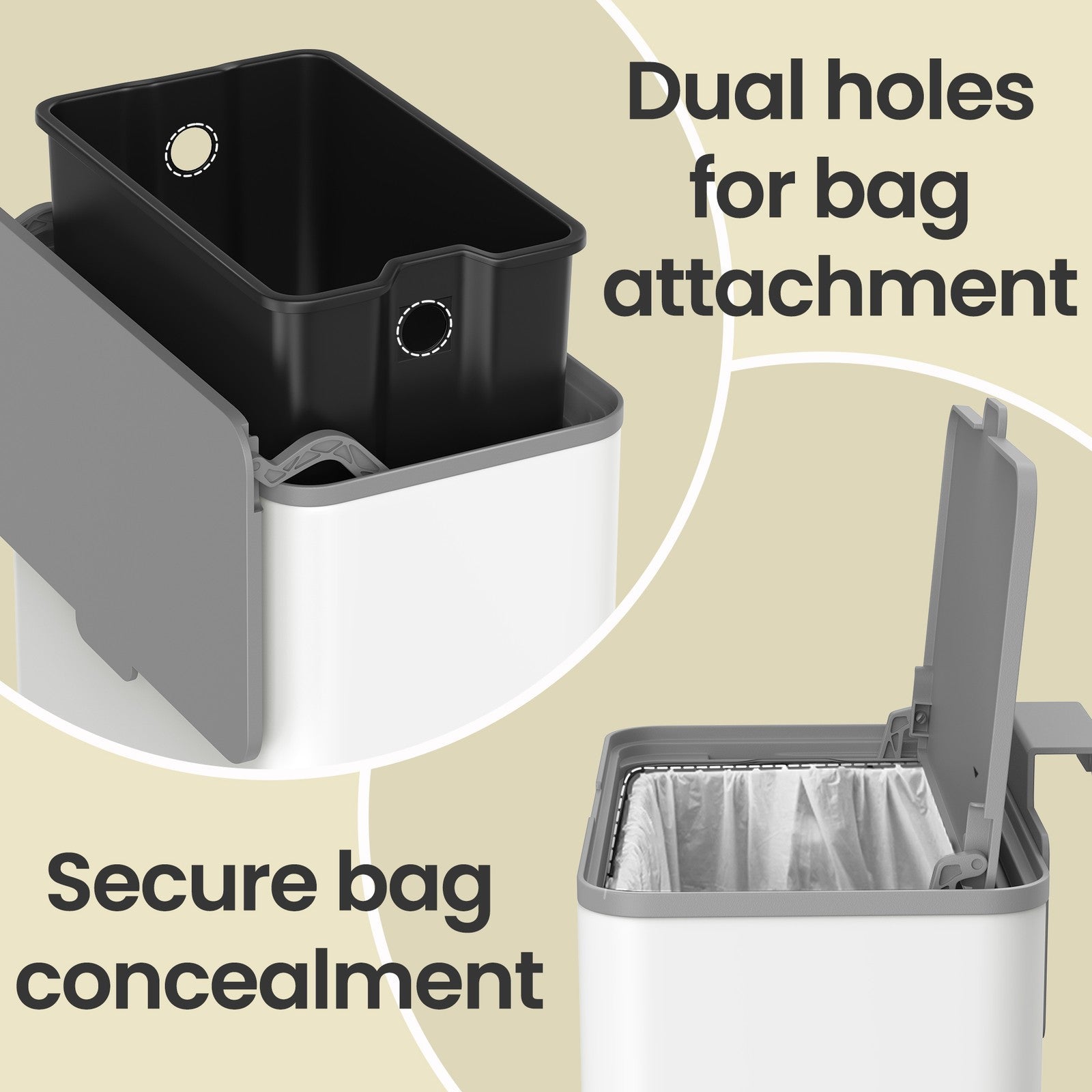 Steel Compost Bin – Stainless Steel – Silver – 8L Capacity, Wall-Mounted or Cabinet Door Hanging