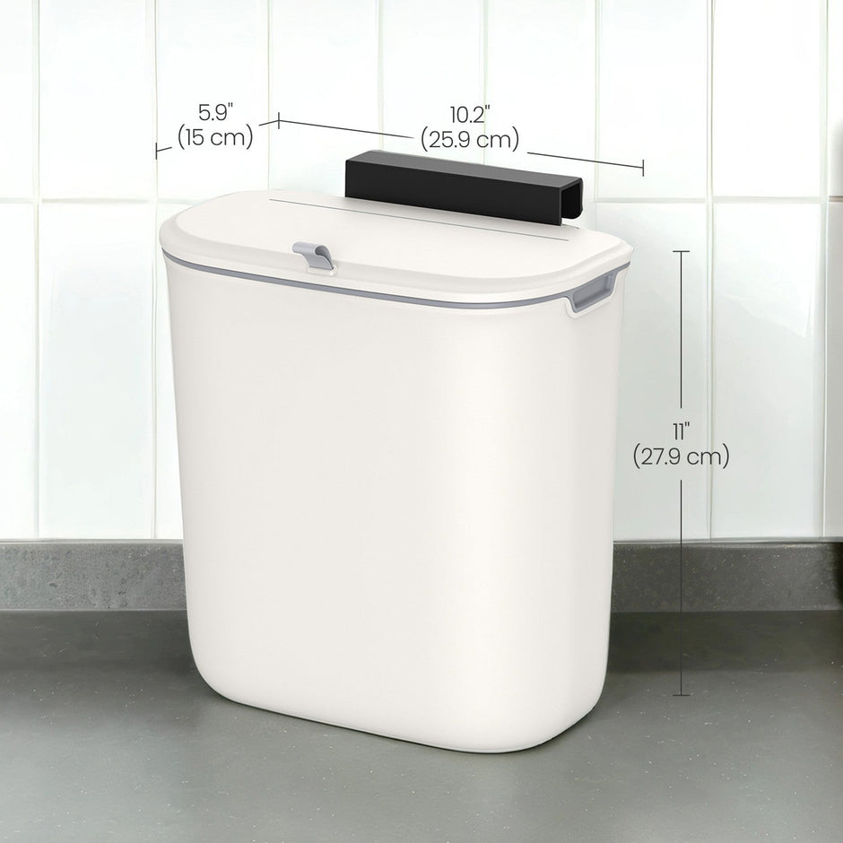 Hanging Trash Can – Plastic – White – Wall Mounted with Lid, Ideal for Kitchen and Bathroom
