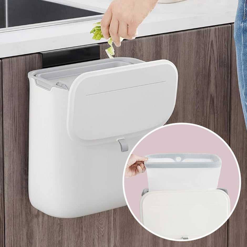 Hanging Trash Can – Plastic – White – Wall Mounted with Lid, Ideal for Kitchen and Bathroom