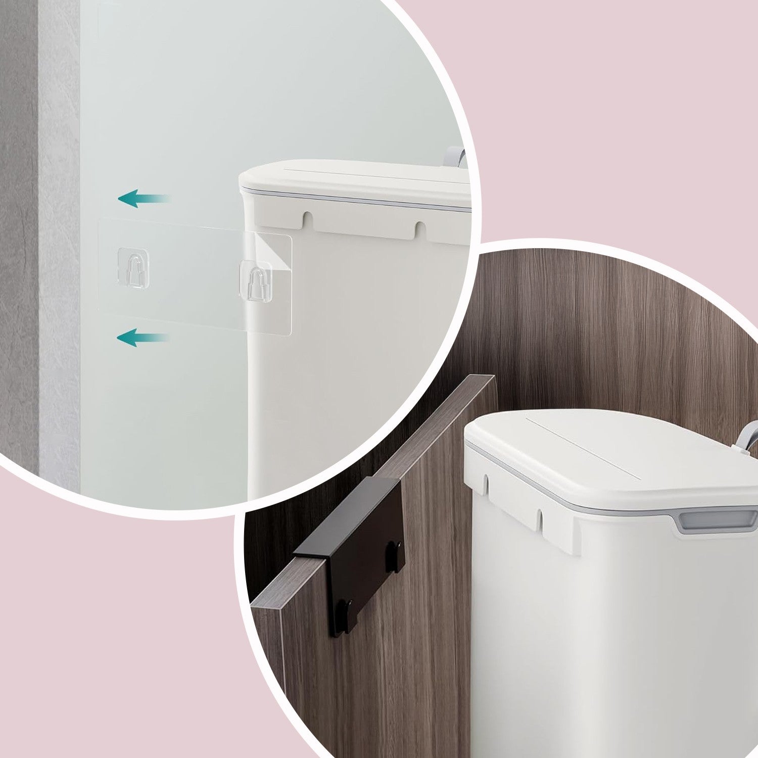 Hanging Trash Can – Plastic – White – Wall Mounted with Lid, Ideal for Kitchen and Bathroom