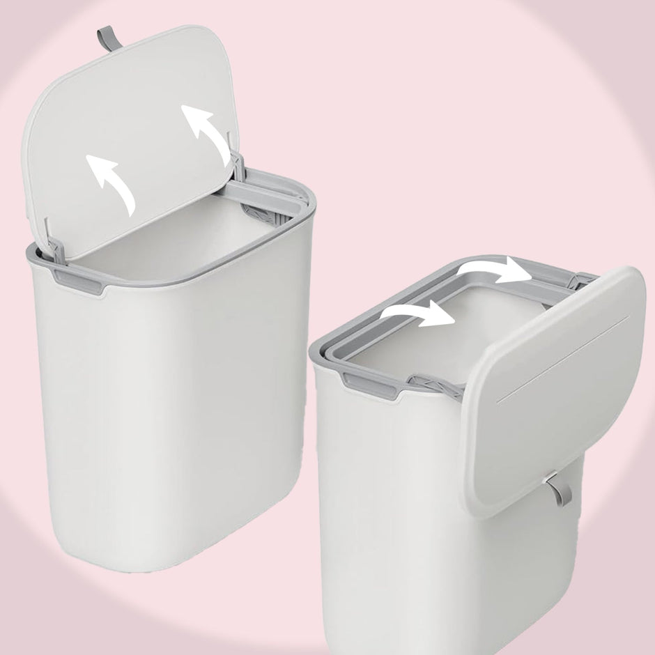 Hanging Trash Can – Plastic – White – Wall Mounted with Lid, Ideal for Kitchen and Bathroom