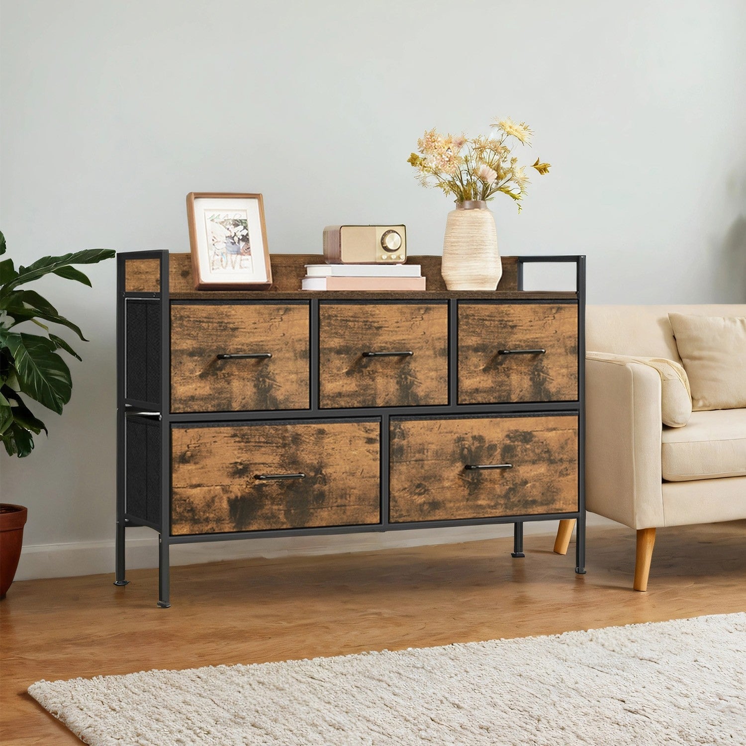 Chest of Drawers – Metal – Dove Grey and Cloud White – 7-Drawer Modern Dresser