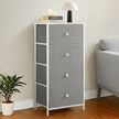 Dresser – Fabric and Metal – Light Grey and White – Slim Design with 4 Drawers