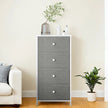 Dresser – Fabric and Metal – Light Grey and White – Slim Design with 4 Drawers