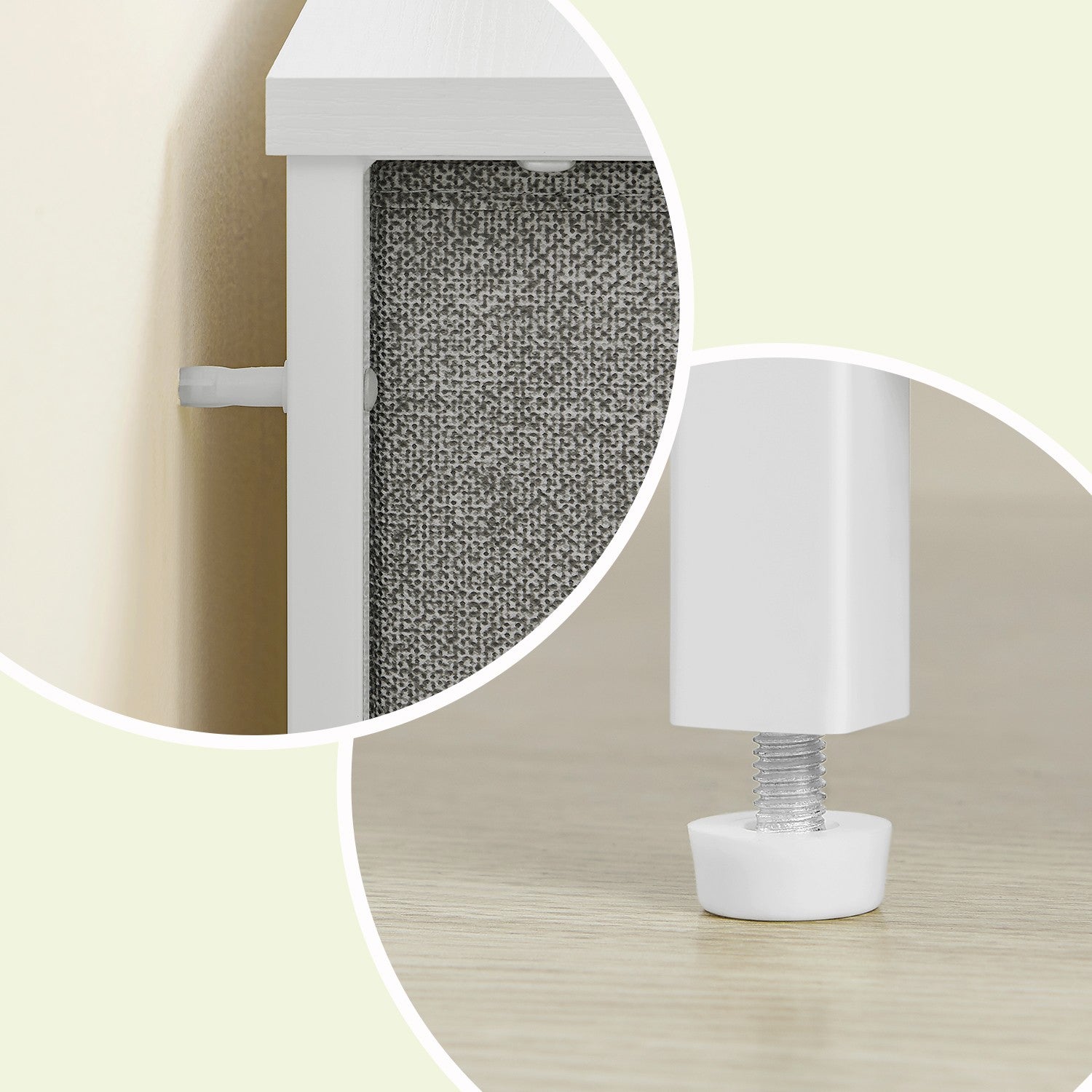 Dresser – Fabric and Metal – Light Grey and White – Slim Design with 4 Drawers