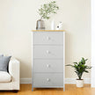 Dresser – Fabric and Metal – Light Grey and White – Slim Design with 4 Drawers