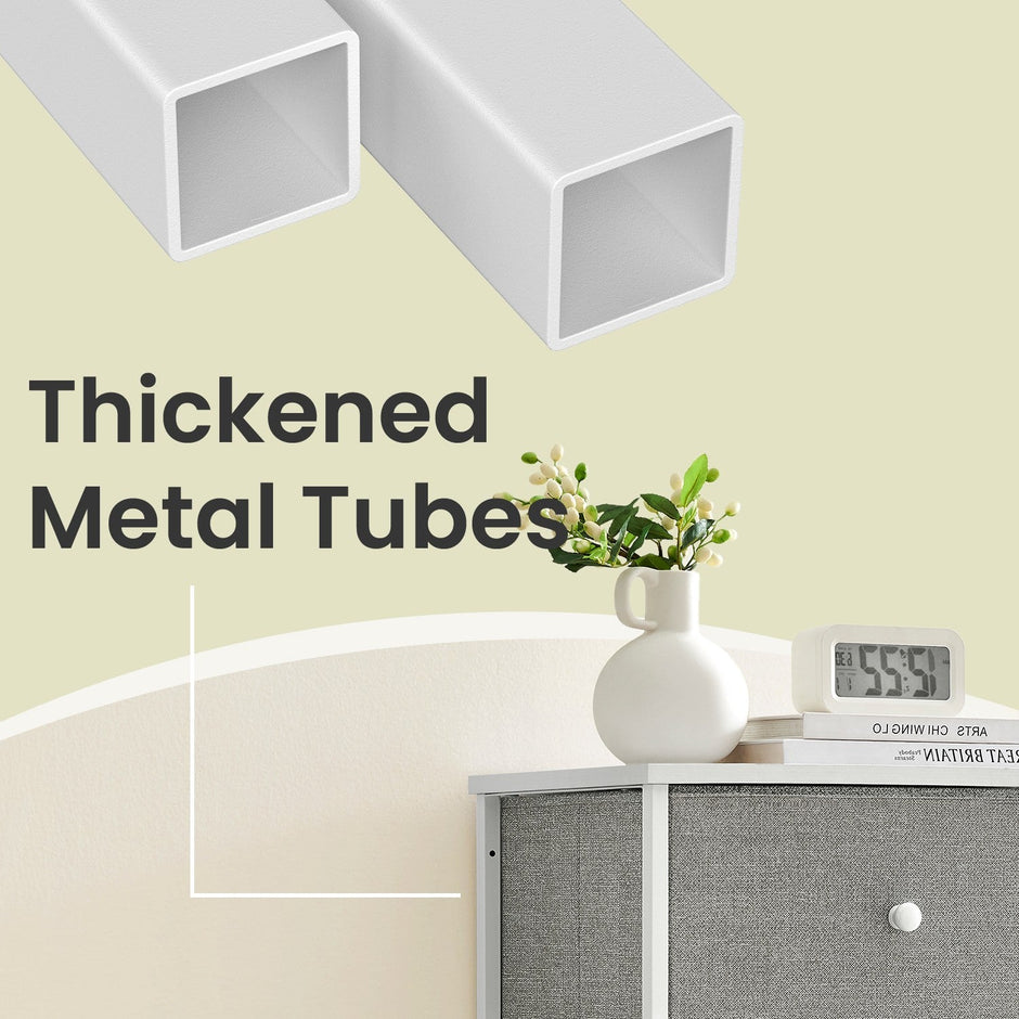 Chest of Drawers – Fabric – Light Grey and White – Tall and Slim Design with 5 Storage Drawers