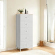 Storage Cabinet – Metal Frame and Fabric – Light Grey and White – Tall Slim Design with 5 Drawers