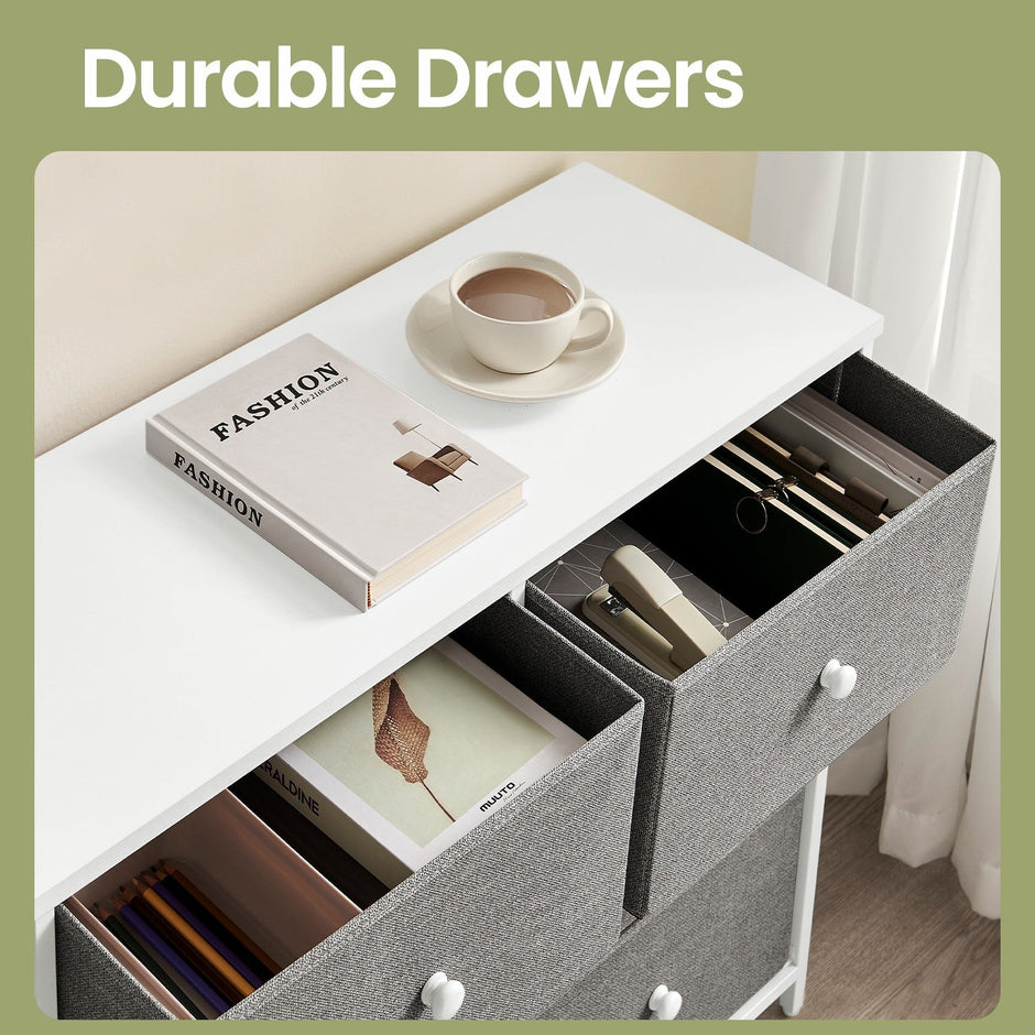 Dresser – Fabric and Wood – Rustic Brown and Black – 6-Drawer Storage Unit with Metal Frame