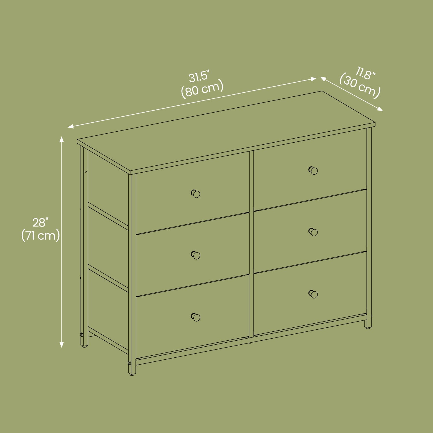 Dresser – Fabric and Wood – Rustic Brown and Black – 6-Drawer Storage Unit with Metal Frame
