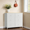 Dresser – Fabric and Wood – Rustic Brown and Black – 6-Drawer Storage Unit with Metal Frame