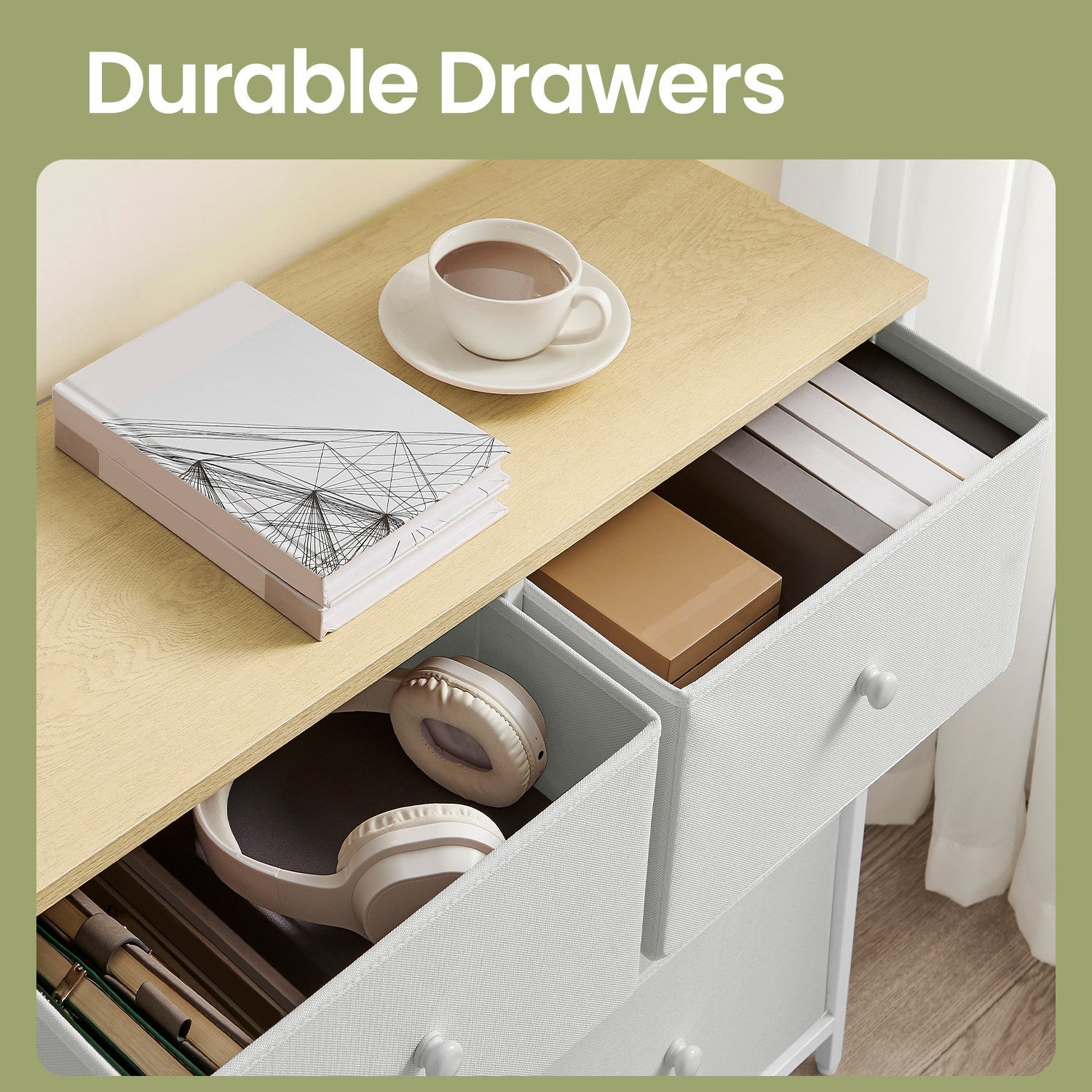 Dresser – Fabric and Wood – Rustic Brown and Black – 6-Drawer Storage Unit with Metal Frame