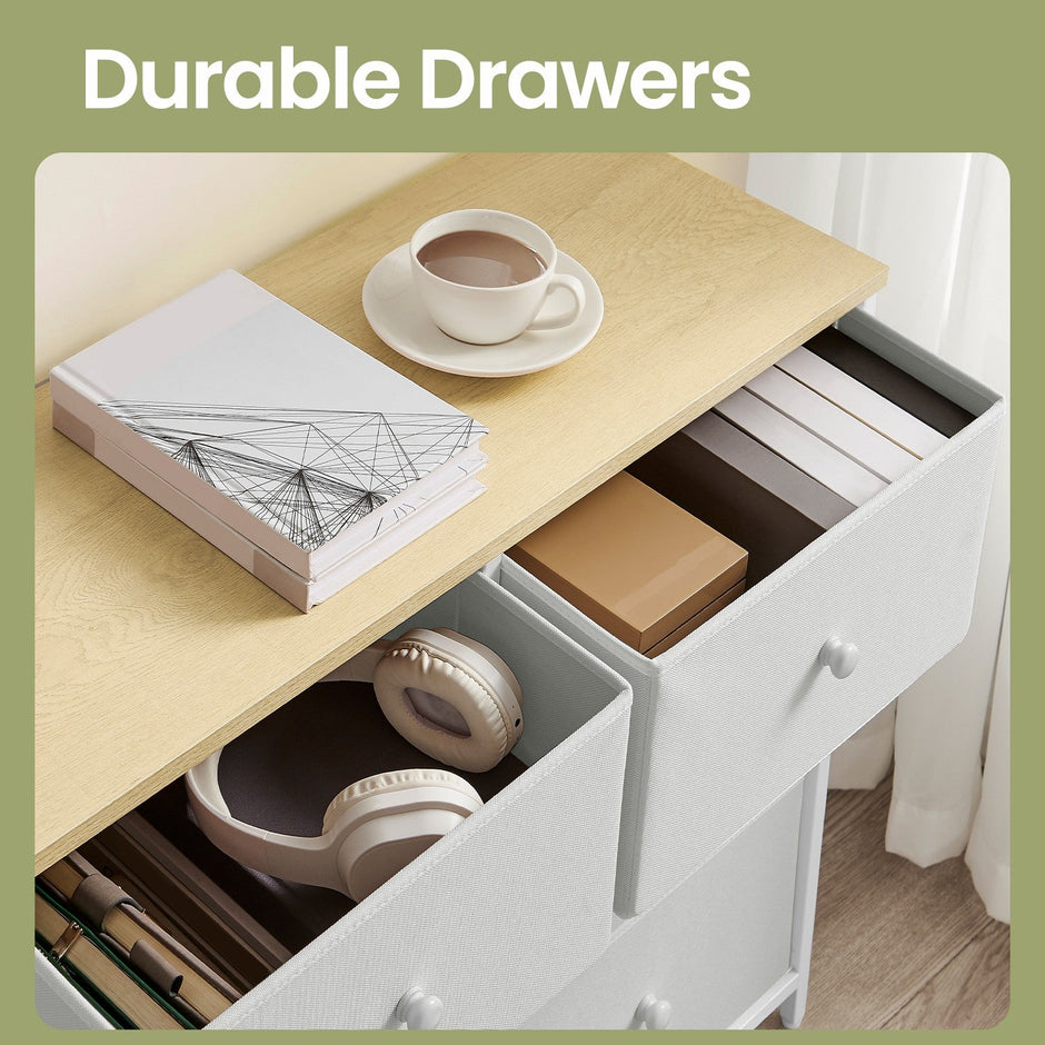 Dresser – Fabric and Wood – Rustic Brown and Black – 6-Drawer Storage Unit with Metal Frame