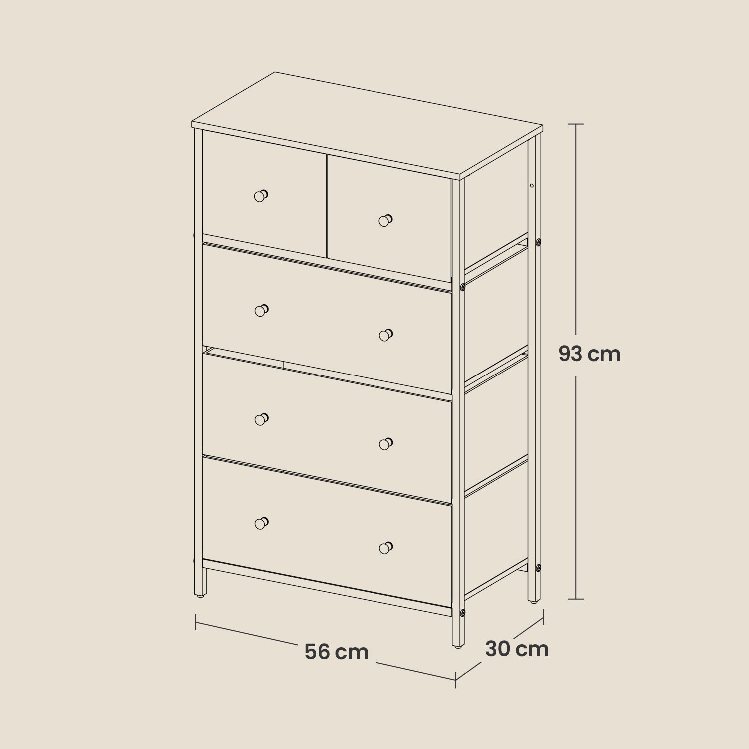 5-Drawer Dresser – Steel and Fabric – Rustic Brown and Black – Industrial Style
