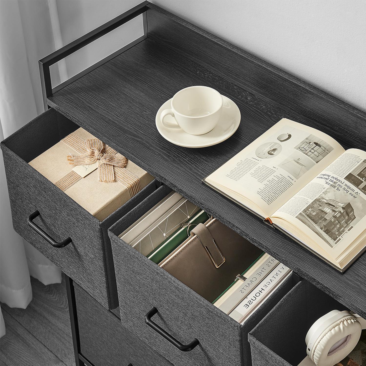 Dresser Cabinet – Fabric and Metal – Dove Grey and Cloud White – 7 Drawer Storage Organizer