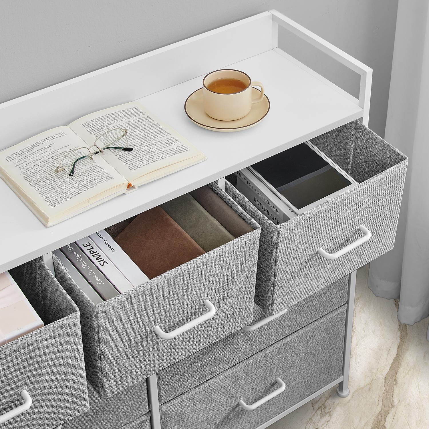 Dresser Cabinet – Metal Frame – Dove Grey and Cloud White – 7 Fabric Drawers