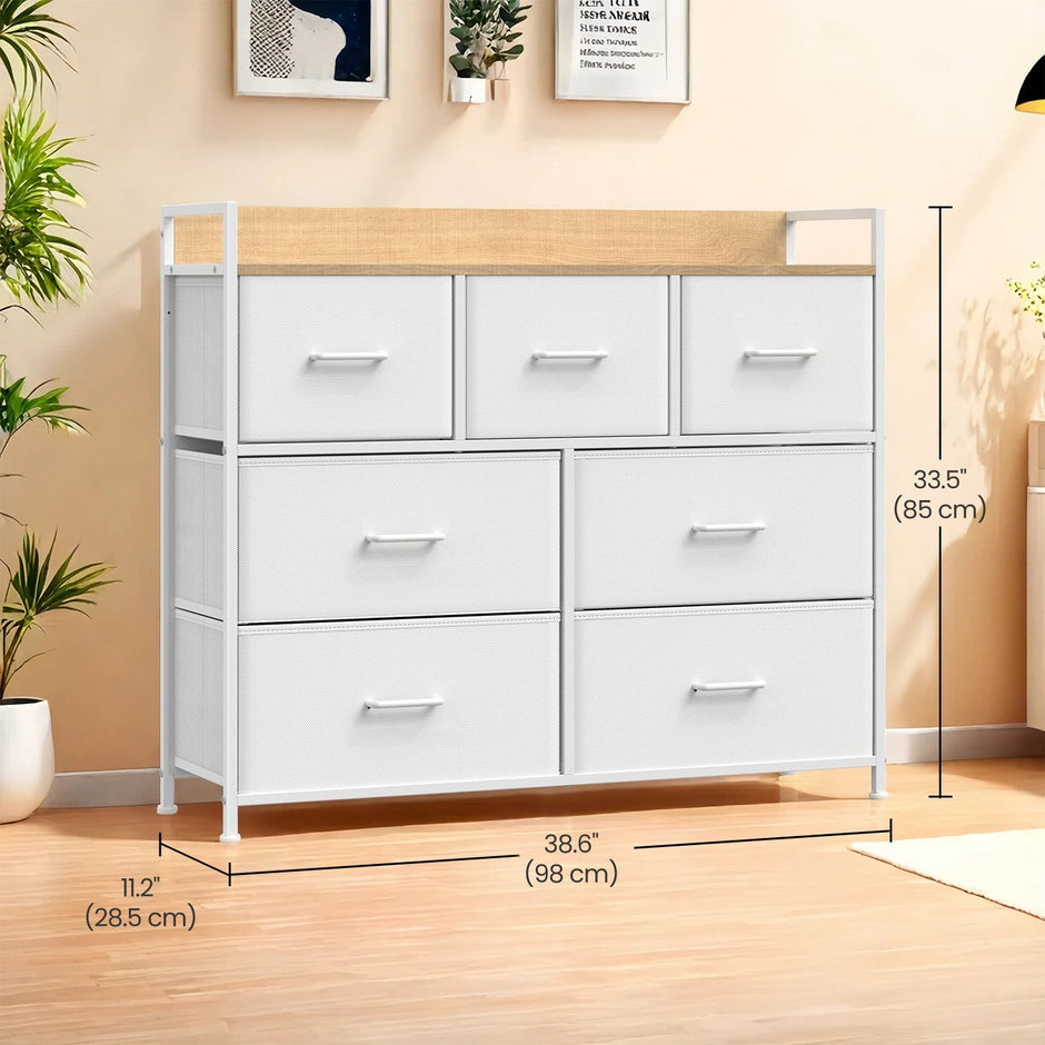 Dresser Cabinet – Metal Frame – Dove Grey and Cloud White – 7 Fabric Drawers