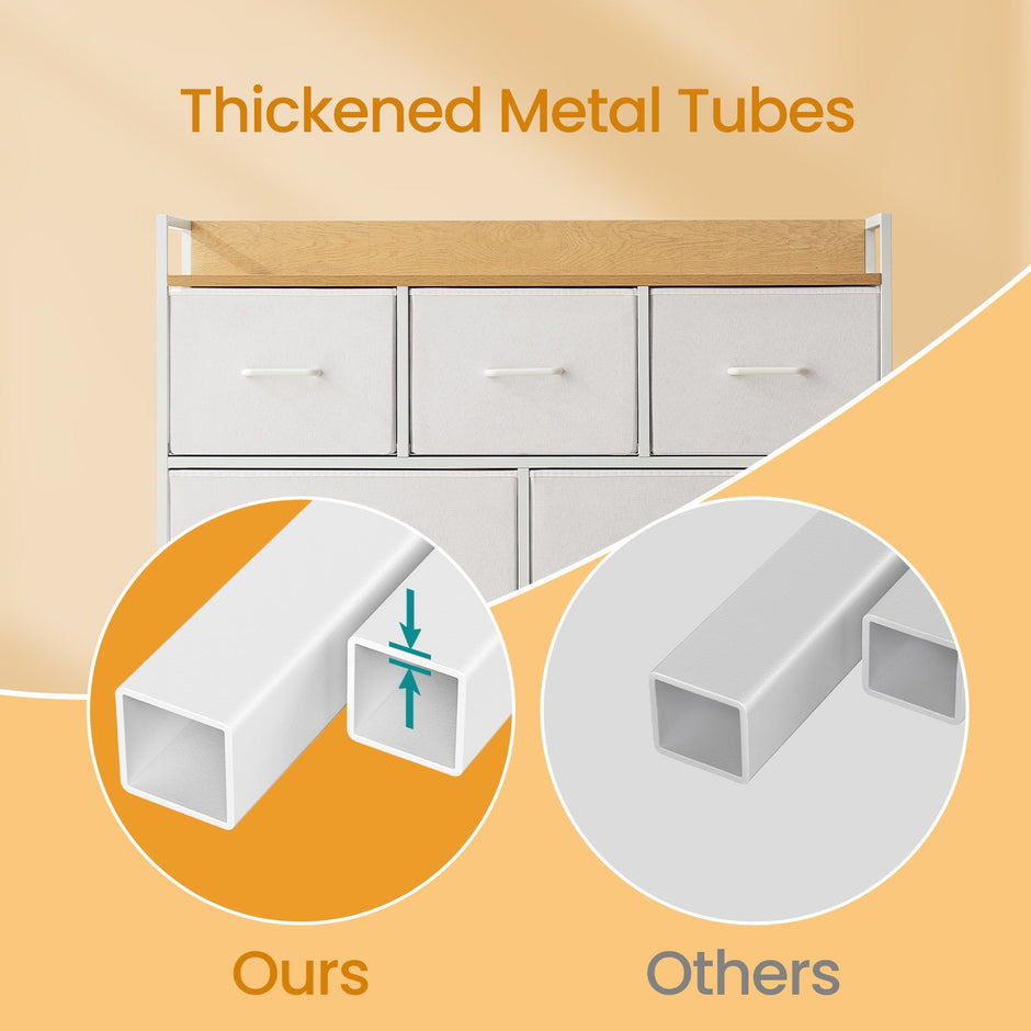 Dresser Cabinet – Metal Frame – Dove Grey and Cloud White – 7 Fabric Drawers