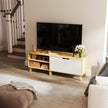 TV Cabinet – Wood – Straw Yellow and Cream White – 140 cm Long, Accommodates TVs up to 60 Inches with 2 Doors