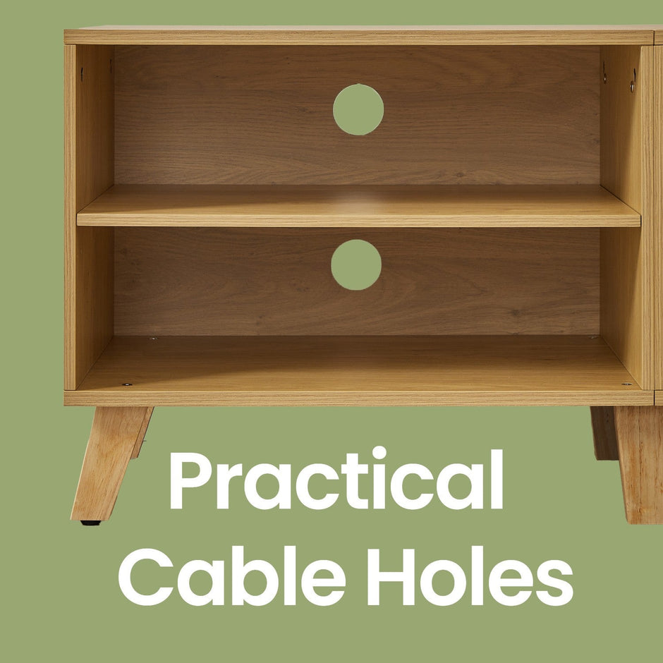TV Cabinet – Wood – Straw Yellow and Cream White – 140 cm Long, Accommodates TVs up to 60 Inches with 2 Doors