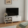 TV Cabinet – Wood – Straw Yellow and Cream White – 140 cm Long, Accommodates TVs up to 60 Inches with 2 Doors