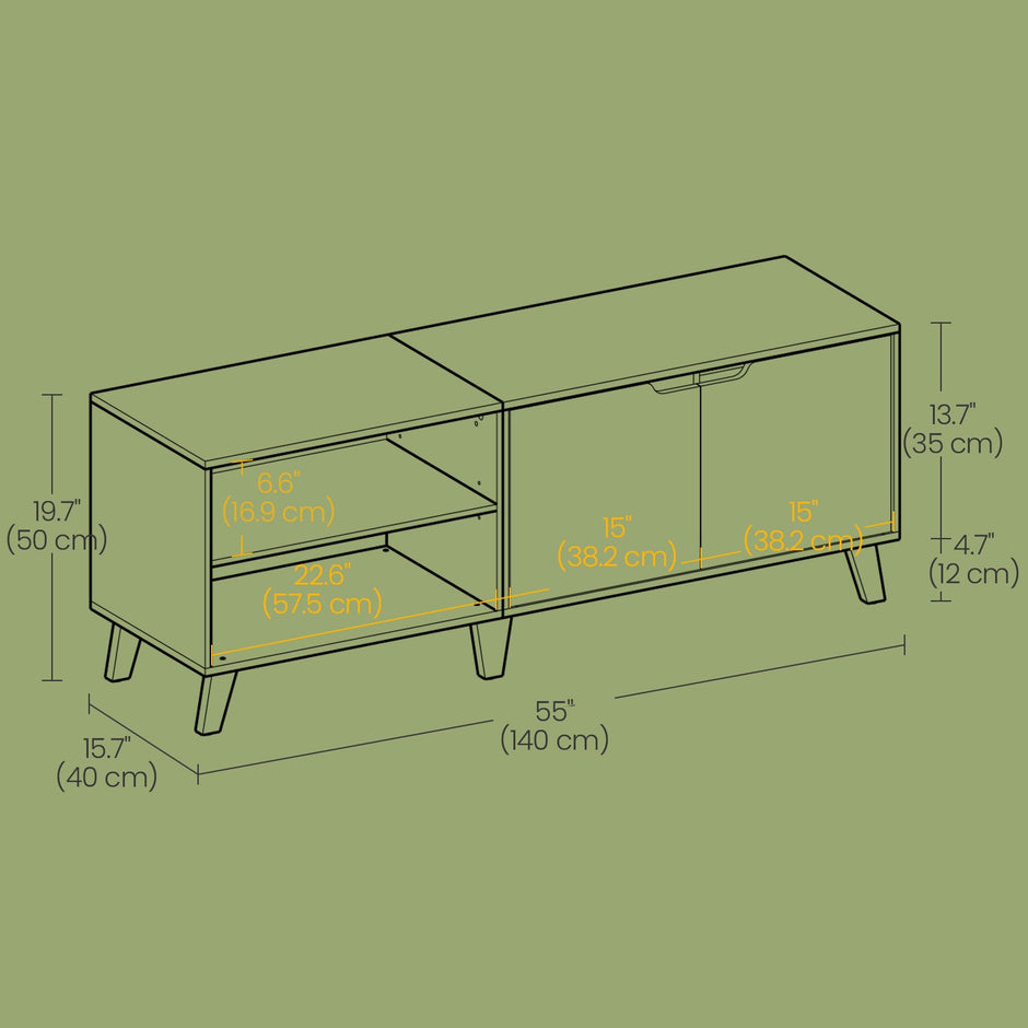 Media Console Table – Wood – Brown – Two-Door Design for TVs up to 60 Inches