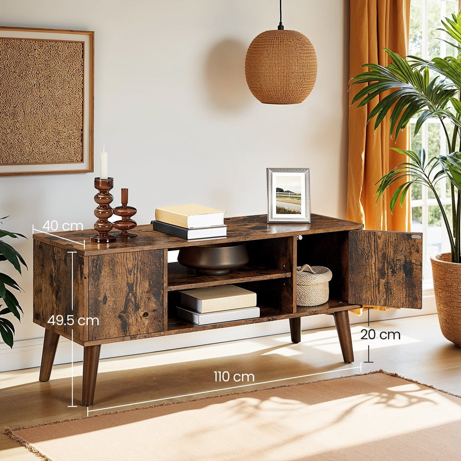 Retro TV Stand – Engineered Wood – Brown – Mid-Century Modern Design for TVs up to 43 Inches