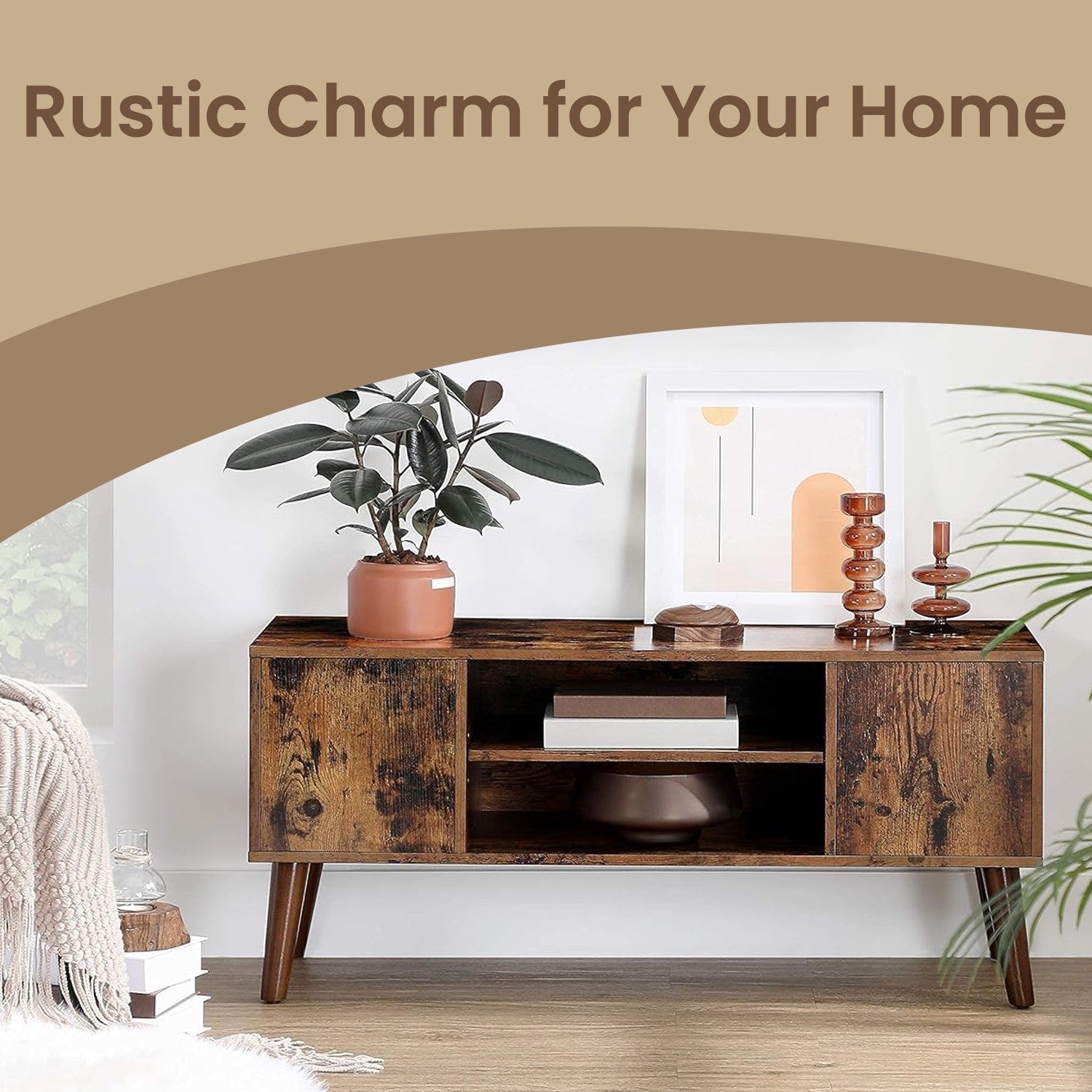 Retro TV Stand – Engineered Wood – Brown – Mid-Century Modern Design for TVs up to 43 Inches