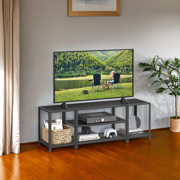 TV Stand – Wood and Metal – Rustic Brown and Black – 3-Tier Entertainment Console for Living Room