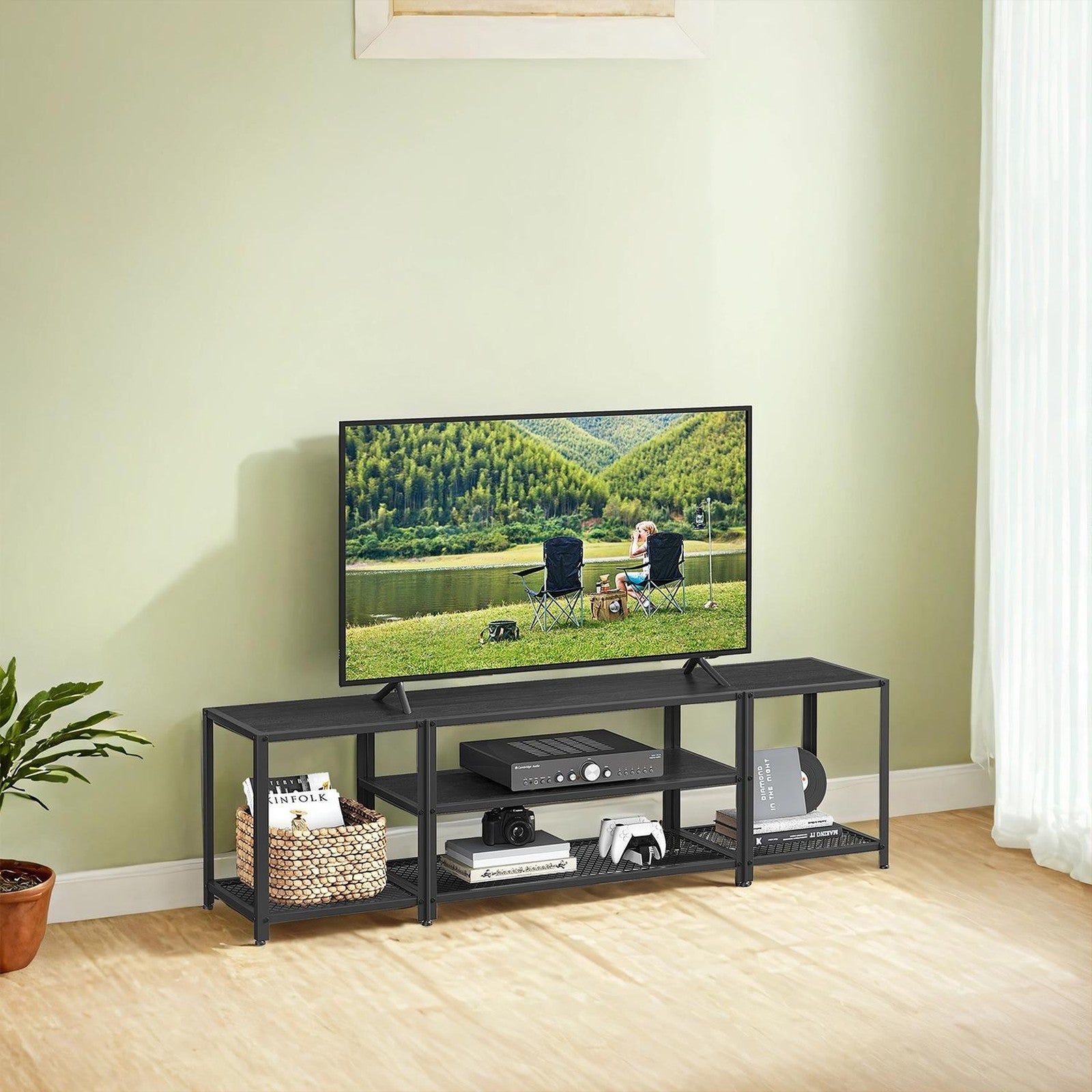 TV Stand – Engineered Wood – Industrial Style – 3-Tier Entertainment Center for TVs up to 75 Inches