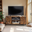 Media Console Table – Wood – Brown and Black – Louvered Doors with Storage