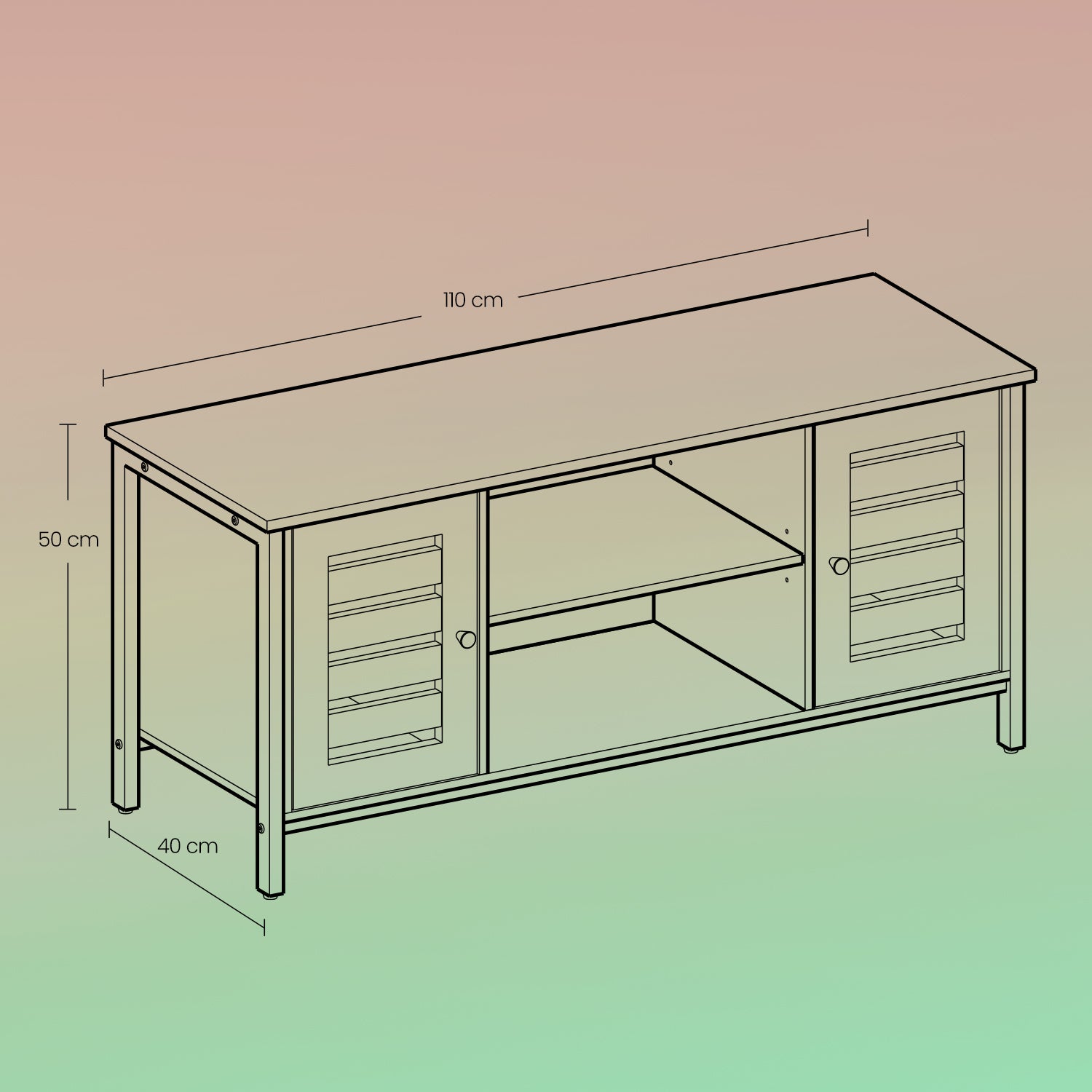Media Console Table – Wood – Brown and Black – Louvered Doors with Storage