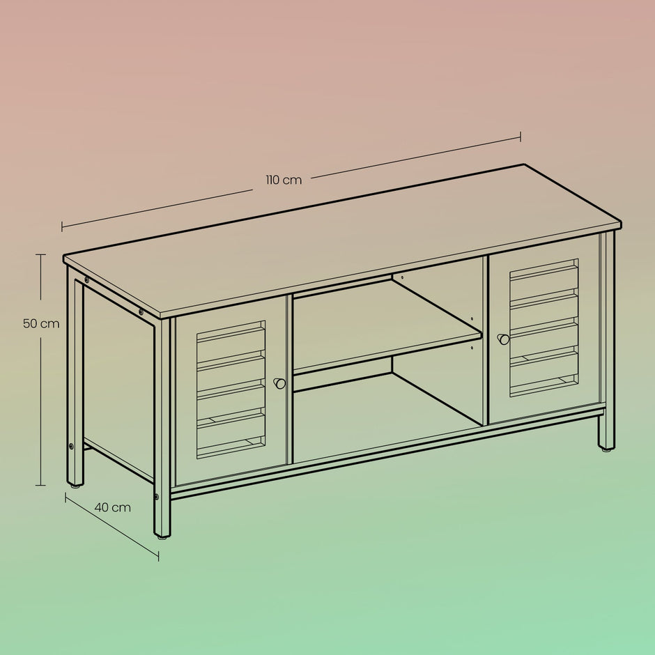 Media Console Table – Wood – Brown and Black – Louvered Doors with Storage