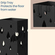 Metal Umbrella Stand – Metal – Black – Square Design with Hooks and Drip Tray