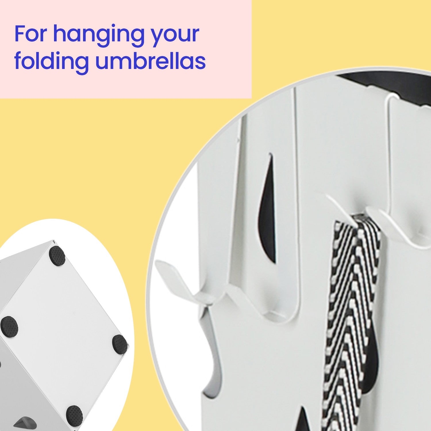 Umbrella Stand – Metal – White – Equipped with Hooks and Drip Tray