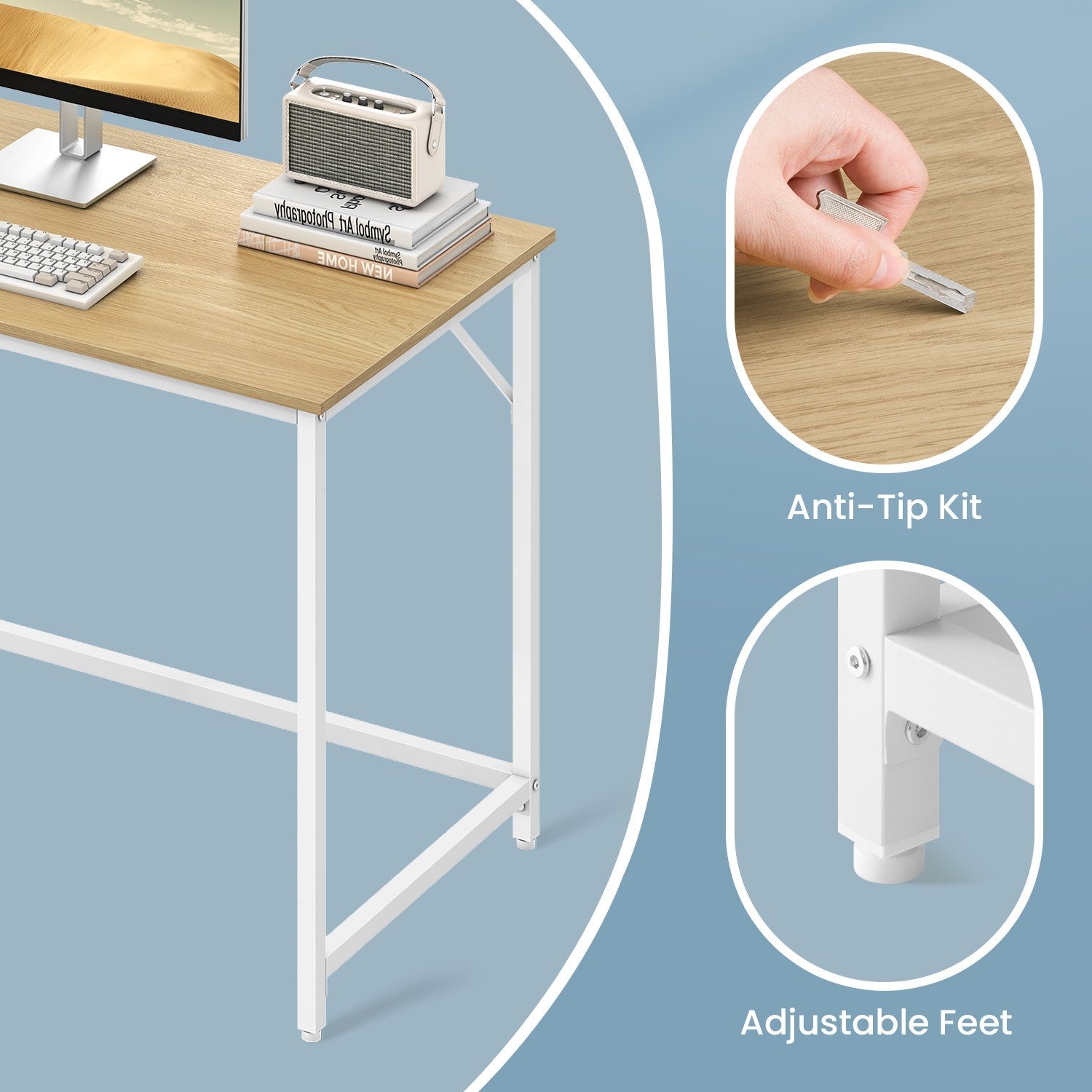 Computer Desk – Metal – Rustic Brown – Industrial Design, Easy Assembly