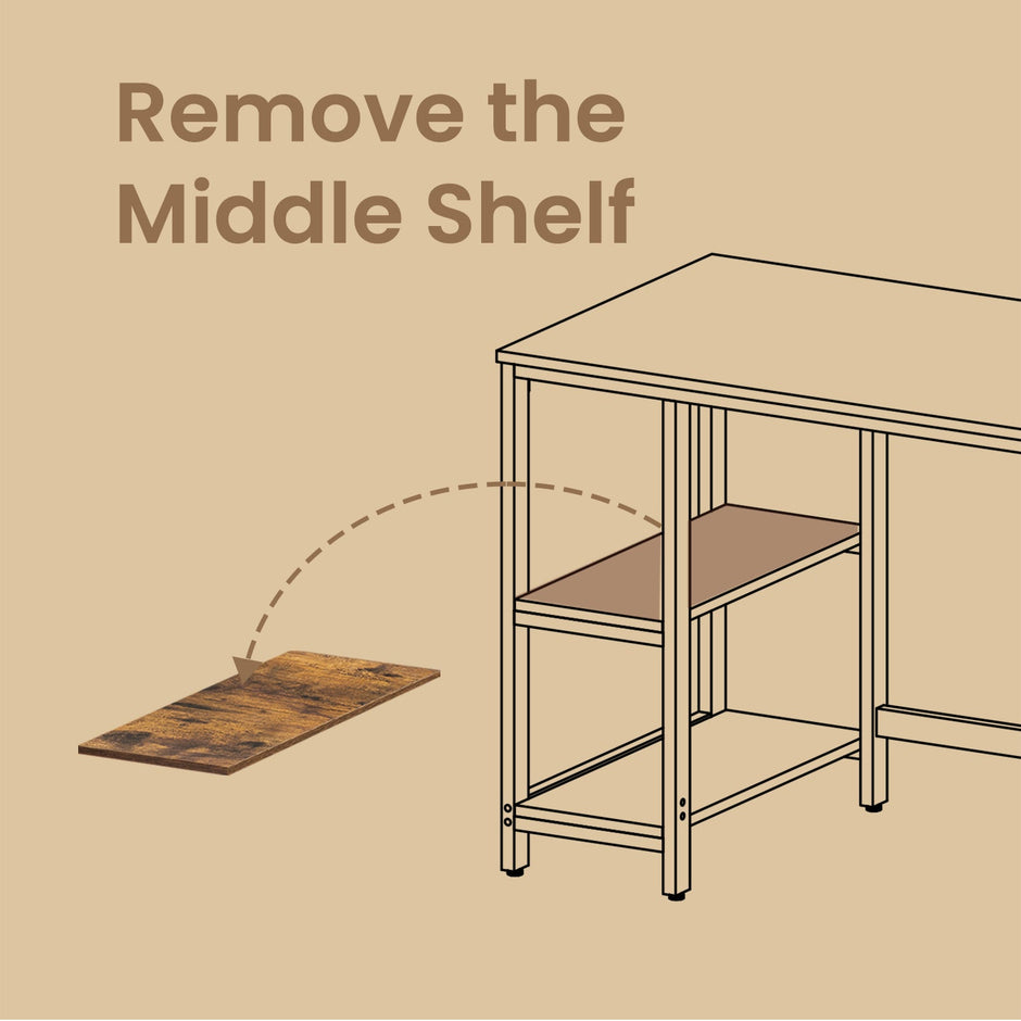 Computer Desk – Steel – Industrial – Features 2 Shelves for Versatile Storage