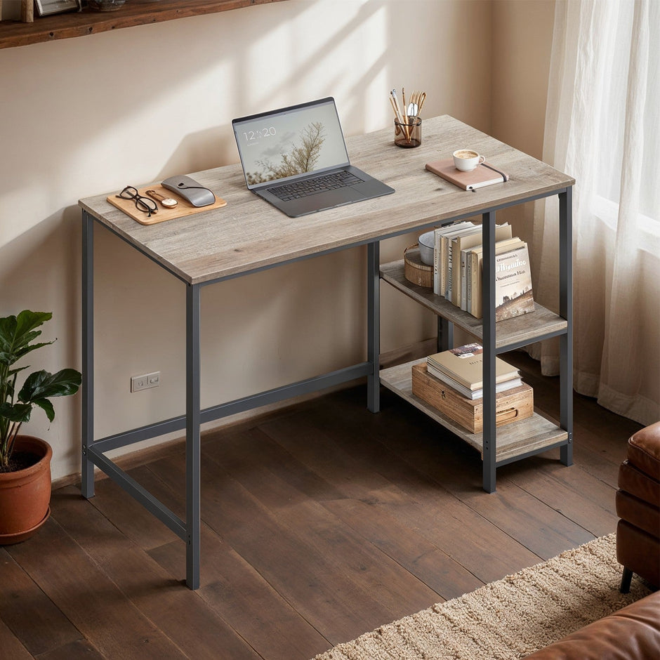 Computer Desk – Steel – Modern – 2 Shelves on Either Side