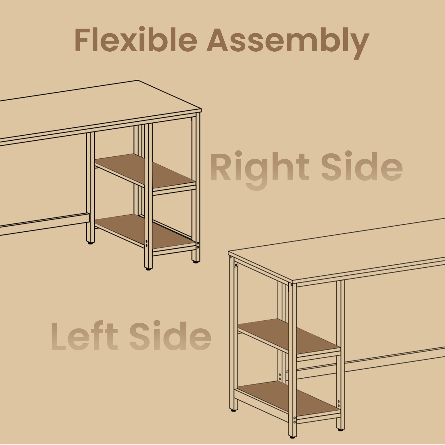 Computer Desk – Steel – Modern – 2 Shelves on Either Side