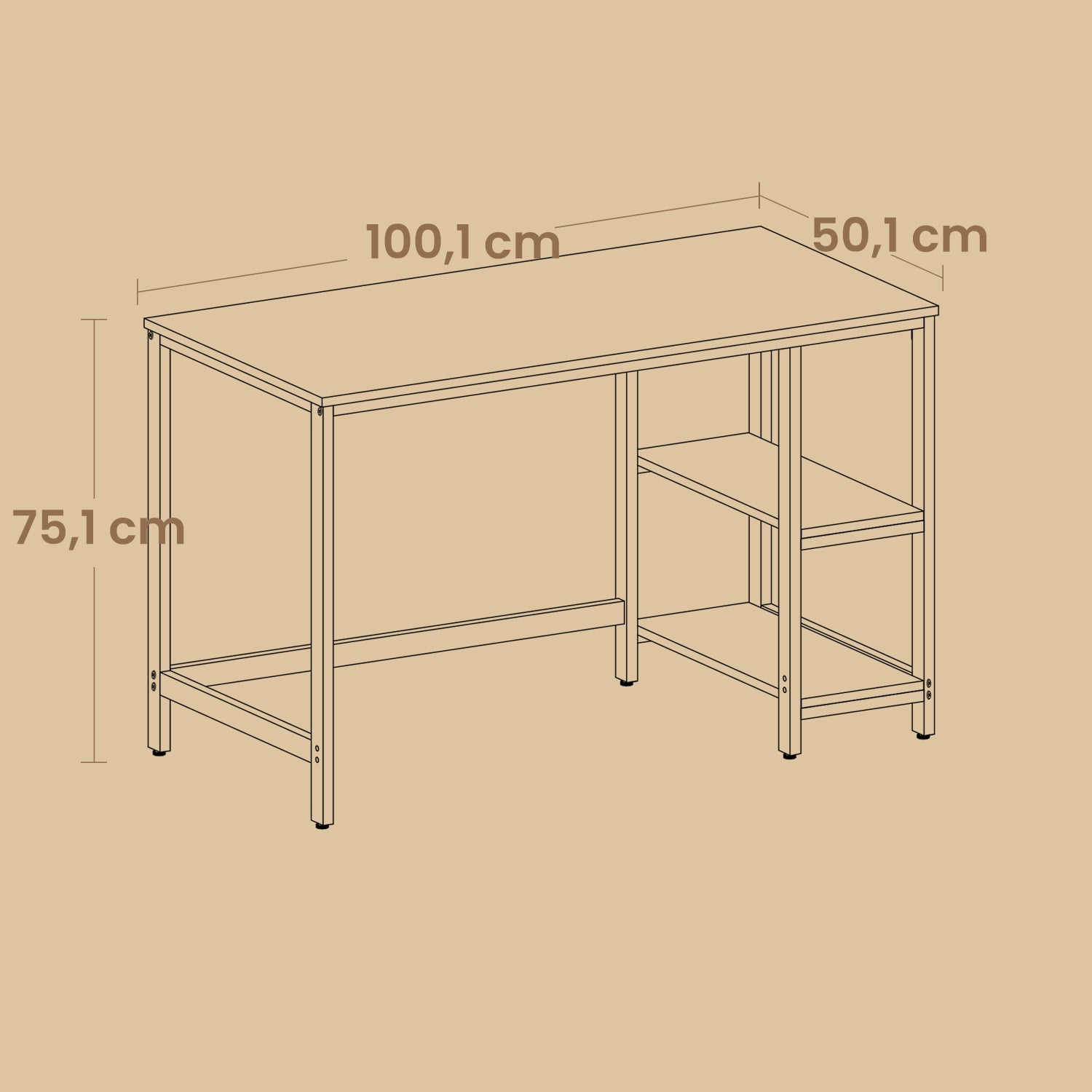 Computer Desk – Steel – Modern – 2 Shelves on Either Side