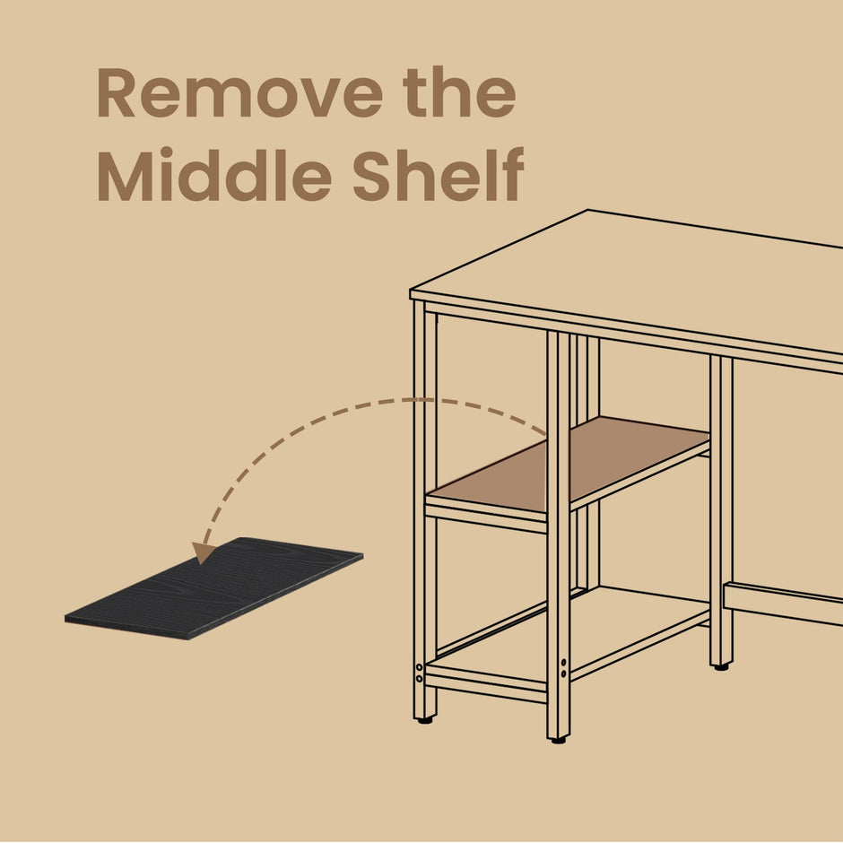 Home Office Desk – Steel – Black – Modern Design with 2 Shelves