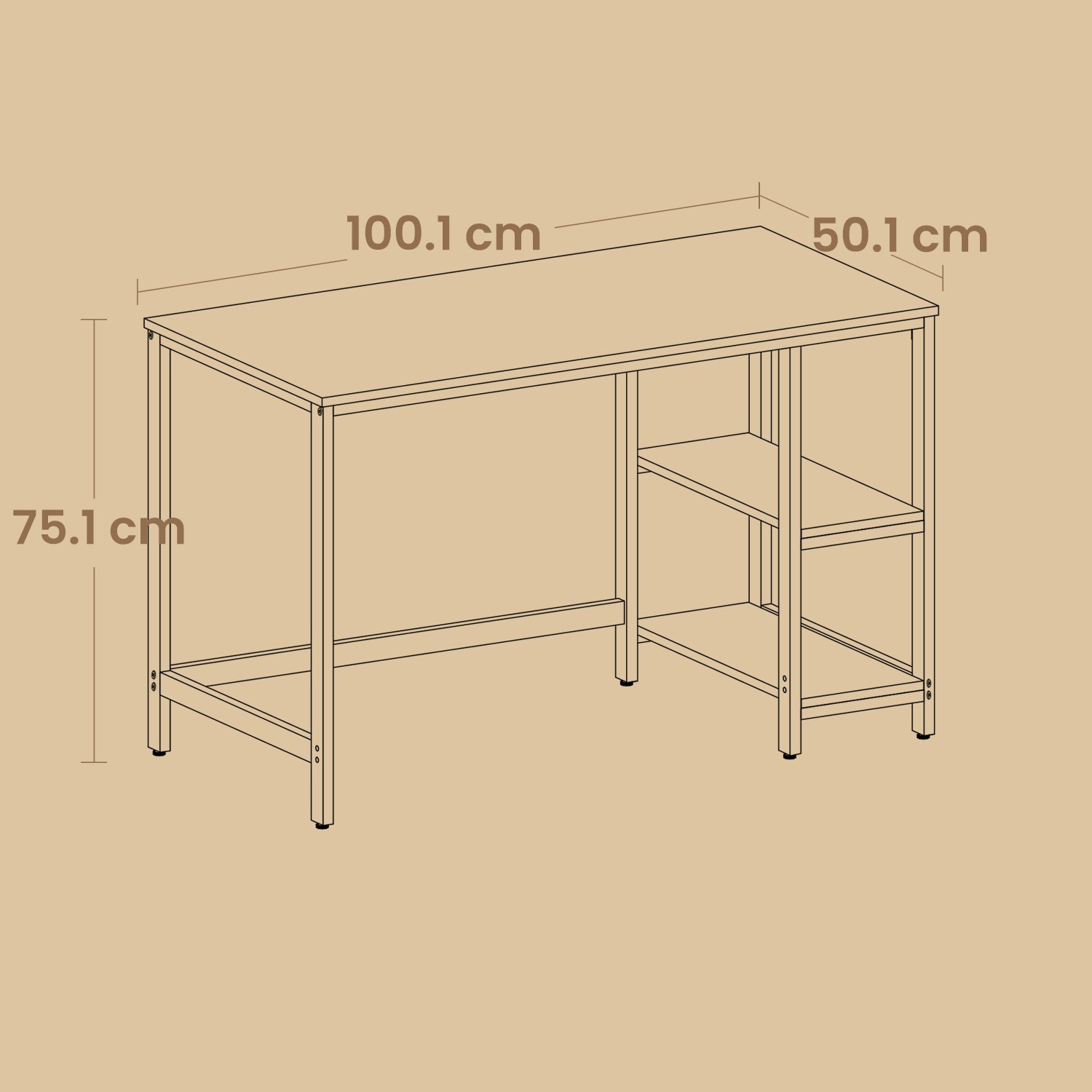 Home Office Desk – Steel – Black – Modern Design with 2 Shelves