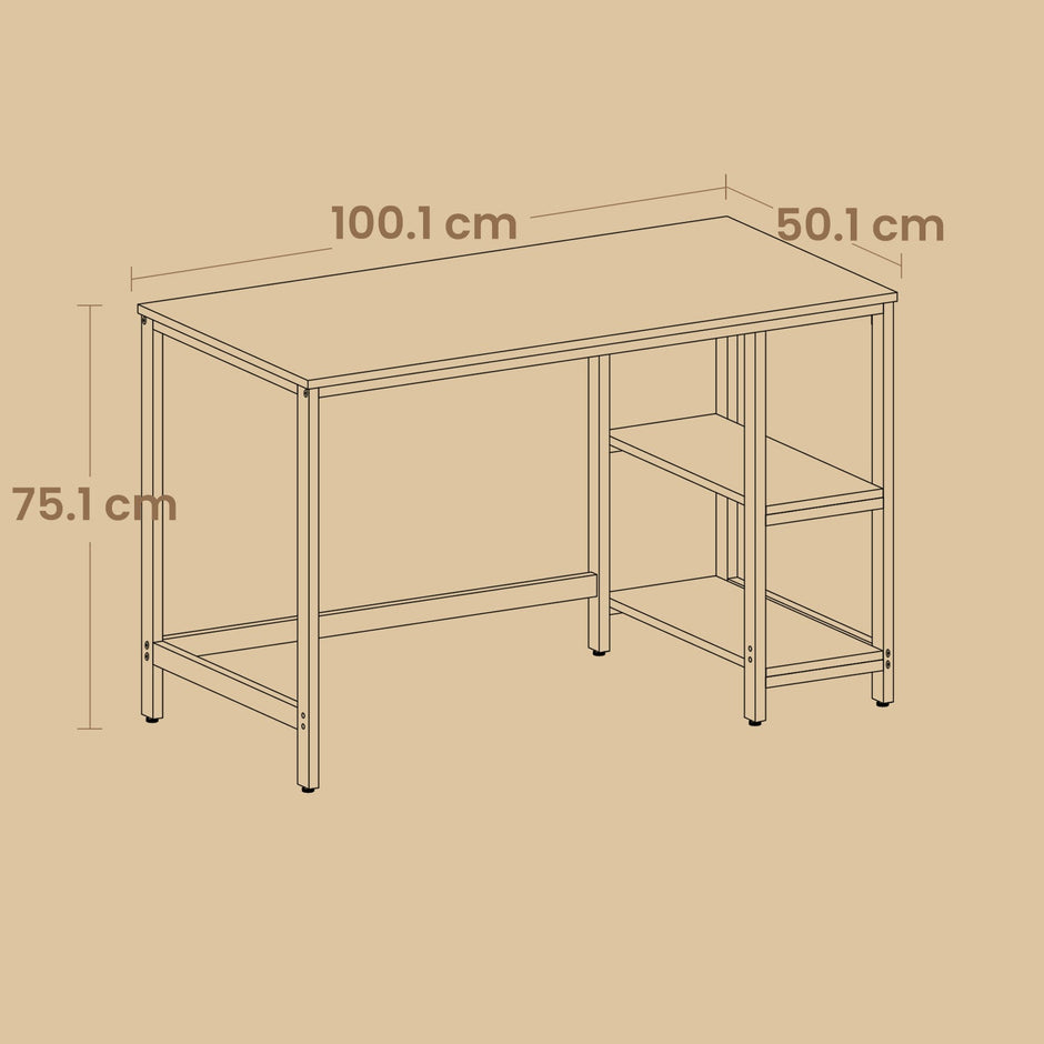 Home Office Desk – Steel – Black – Modern Design with 2 Shelves