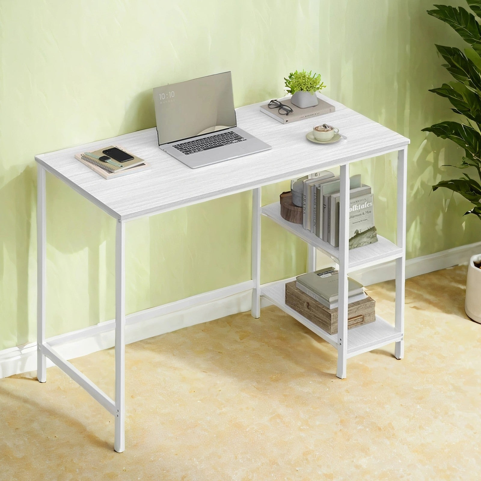 Computer Desk – Steel – Industrial – Features 2 Shelves for Versatile Storage