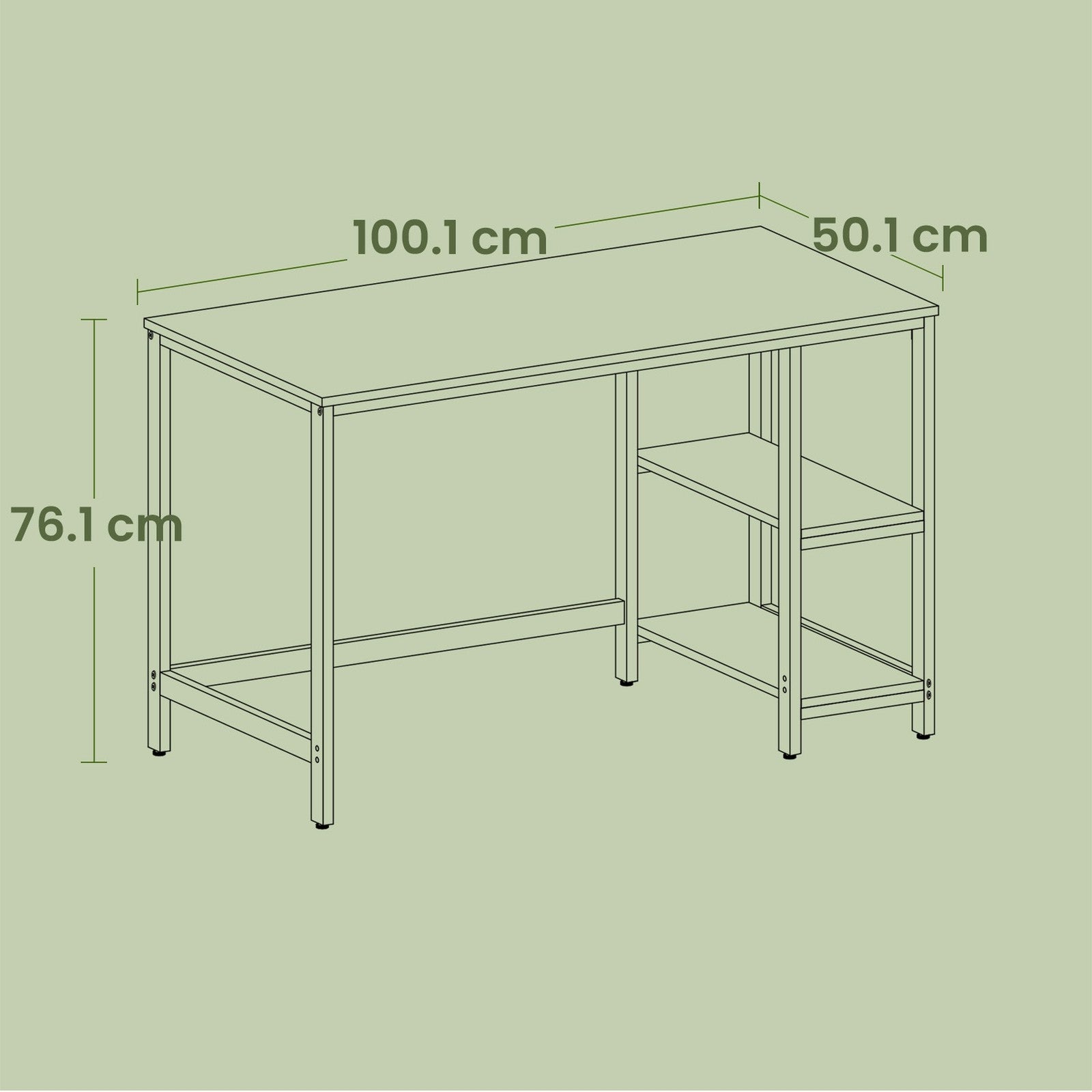 Computer Desk – Steel – Industrial – Features 2 Shelves for Versatile Storage