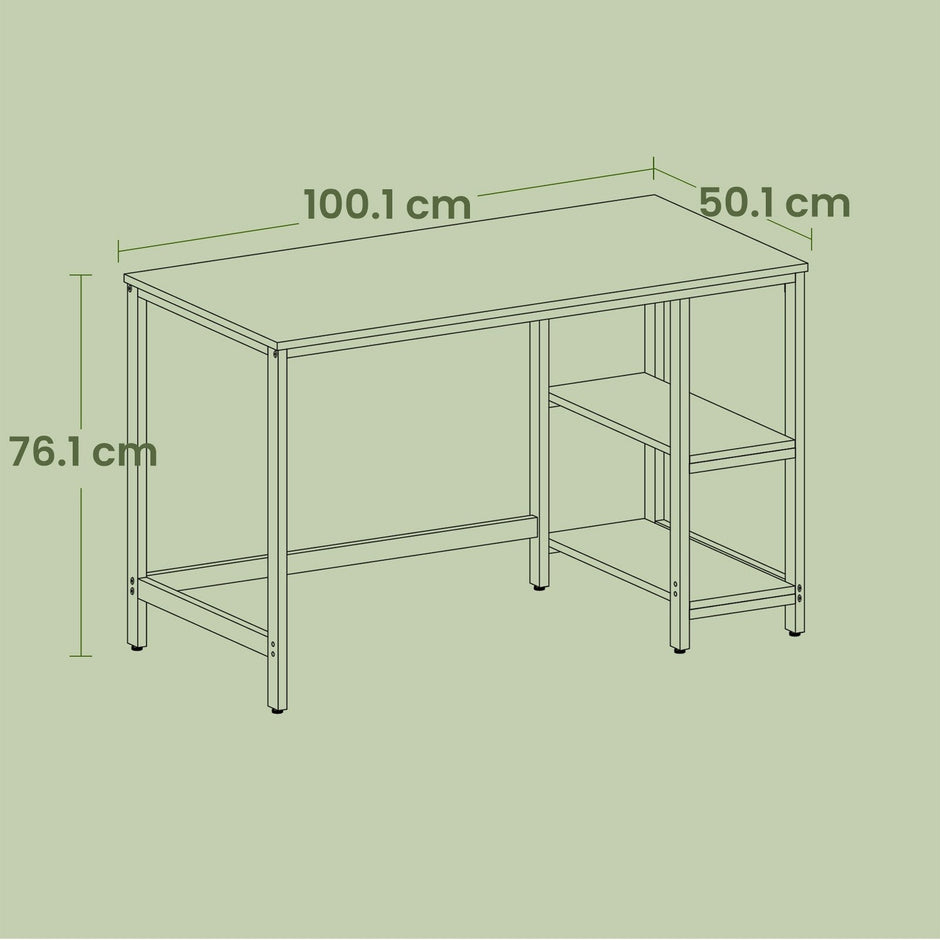 Computer Desk – Steel – Industrial – Features 2 Shelves for Versatile Storage