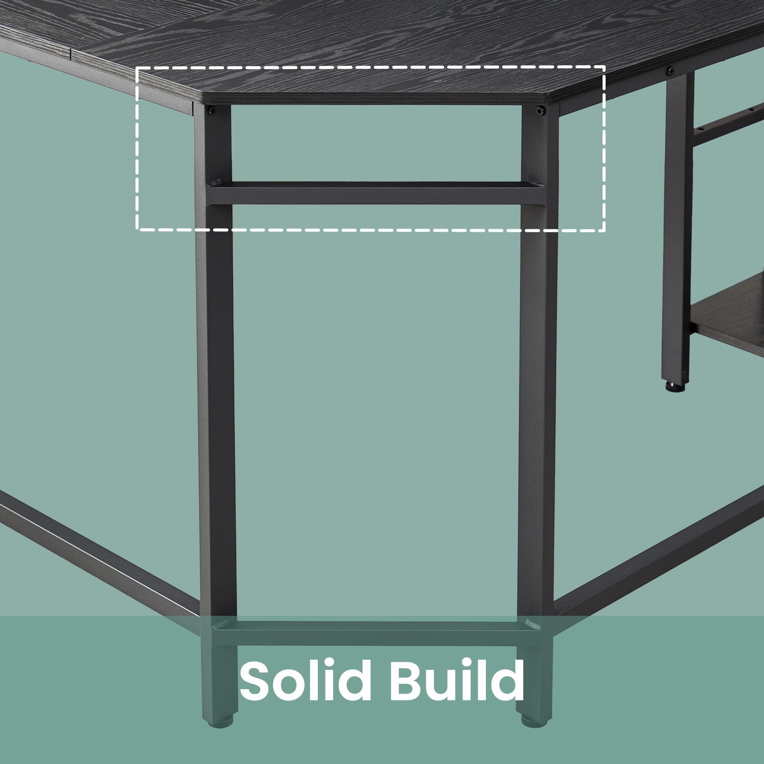 L-Shaped Corner Computer Desk – Wood – Ebony Black – Space-Saving with Storage Shelves