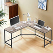 L-Shaped Computer Desk – Wood and Metal – Greige and Black – Industrial Design, Space-Saving, Easy Assembly